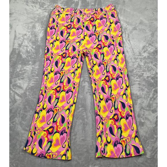 Lucy Yak Pink Hearts Psyc Crop Top 20 Pants XL 70s Groovy Retro Stretch Funky - Picture 10 of 15
